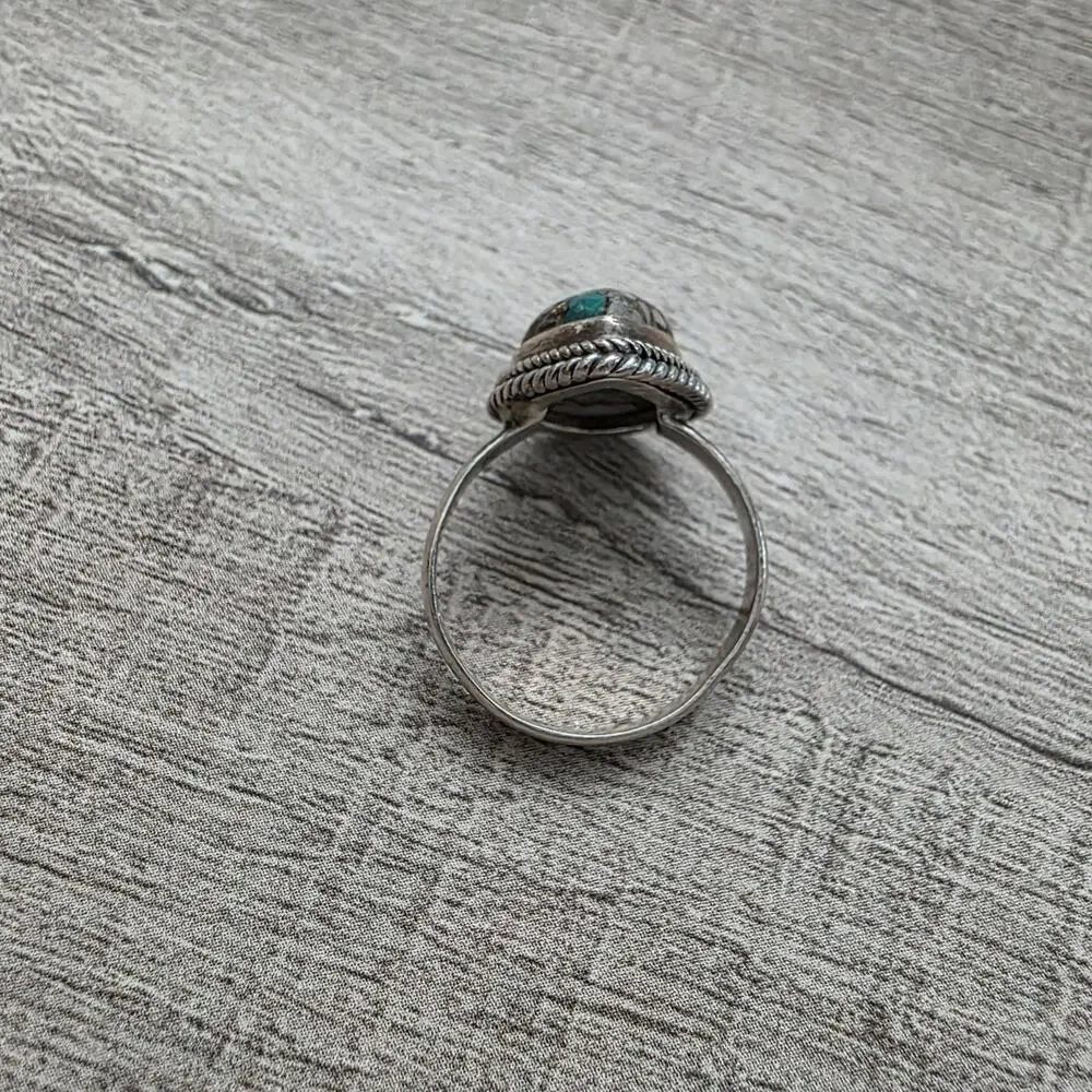 ​Vintage Sterling Silver 925 Southwestern Pear Turquoise Copper Matrix Ring 9